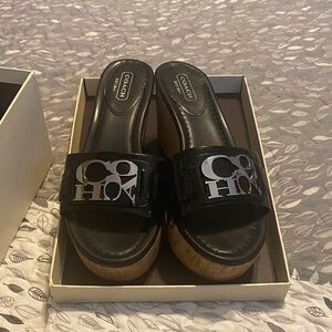 Coach Black Mules with Metallic Logo